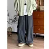 Pantalones Cargo de Color Sólido Retro Japonés con Pliegues y Cordón para Hombre y Mujer, Versátiles para Primavera y Otoño, Pantalones de Pierna Recta Pierna Ancha, Pantalones Largos Casuales Holgados