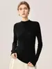 Nova coleção outono e inverno: top de tricô feminino slim fit, gola alta parcial, mistura de lã pura, manga longa, perfeito como camada base
