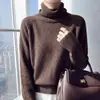 Suéter de punto colorido de cuello alto hecho de lana 100% pura, jersey de otoño e invierno para mujer, grueso y cálido, top de manga larga para usar como base