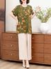 Traje Guofeng de alta gama para madre joven Camiseta de manga corta Verano Nuevo Top chino para mediana edad y ancianos Talla grande Conjunto de dos piezas