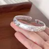 Prata de Lei S999 Cobre Banhado a Prata Sutra do Coração Dragão e Fênix Brilhantes Brincando com Pérolas Estilo Étnico Pulseira Aberta Sólida Cruzamento ao Vivo Atacado Transfronteiriço