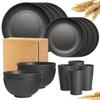 Juego de vajilla de plástico para platos, vajilla para mesa, juego de platos para el hogar, tazón para arroz, vaso para agua, vajilla transfronteriza de Amazon, juego de 16 piezas al por mayor