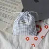 Bolsita de tela a cuadros con cordón para monedas, llaves, artículos varios, bolsa de almacenamiento para niñas, lápiz labial, cosméticos, bolsa organizadora