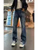 Jeans Masculino Padrão Raio Bigodes de Gato Azul Retrô Calças com Vibe High Street Americana Corte Limpo Frescas e Estilosas Calças Levemente Flare