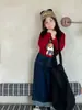 Pantalones de Pierna Ancha de Mezclilla Azul Oscuro Estilo Retro Americano para Niñas Yuyu Princess, Pantalones Casuales Sueltos de Corte Recto para Otoño con Dobladillo Enrollado