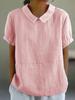 En Stock Aliexpress Estación Independiente Wish Más Vendido Nuevo Suelto Solapa Camisa Algodón Manga Corta Top de Mujer