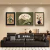 (Caqui Caqui Ruyi) Pintura Decorativa Estilo Retro para Sala de Estar con una Montaña Detrás, Pintura para Colgar en la Pared del Fondo del Sofá, Buen Significado, Mural Tríptico
