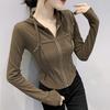 Sudadera con Capucha para Mujer Primavera y Otoño Delgada Nueva 2025 Estilo Coreano Diseño Adelgazante Cierre de Cremallera Cárdigan Top de Manga Larga