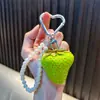 Chaveiro pingente de maçã simulada com contas criativas, fofo estilo ins para casal, chaveiro de bolsa de carro, pequeno acessório