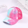 Celebridad de Internet para Mujer Gorra de Béisbol Tie-Dye Transpirable para Cola de Caballo Nueva Gorra con Visera Larga Estampada de Camuflaje Gorra de Malla