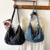 Bolso cruzado de mezclilla lavado con múltiples bolsillos de estilo japonés para mujer, gran capacidad, casual, artístico y retro, nuevo para la frontera