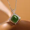 Colgante Cuadrado de Plata S925 con Jaspe Hetian, Diseño Hueco de Lujo Ligero, Collar Simple Versátil