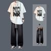 Conjunto de camiseta de manga curta de verão para estudante do sexo masculino, conjunto de roupas da moda com jeans, conjunto de duas peças bonito para adolescentes