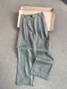 ¡Conjunto súper elegante! Pantalones de lino gris verdoso estilo 'old money' de pierna ancha para mujer, finos de verano, relajados, casuales, pantalones curvos
