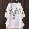 Vestido de Verão Bordado Estilo Vintage de Algodão Feminino Novo Estilo Étnico Tamanho Grande Solto Emagrecedor Manga Média Roupa de Praia Camiseta