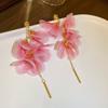 Brincos de Franja Flor Rosa Prata Estilo Festivo Verão Doces Delicados Brincos Pequenos Frescos com Senso de Design para Mulheres
