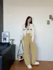 Pantalones Jogger Elásticos de Color Sólido de Cintura Alta para Mujer, Estilo Primavera, Corte Holgado, Pantalones Rectos de Pierna Ancha Versátiles, Pantalones de Chándal Largos hasta el Suelo