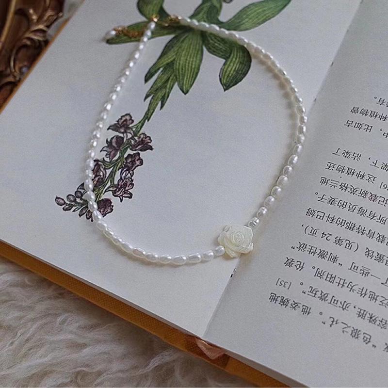 白玫瑰天然淡水珍珠项链女百搭14k注金法式轻奢米形珍珠锁骨链夏
