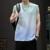 Chal de seda de hielo de cuello redondo de secado rápido para hombre, camiseta fina sin mangas de verano, deportiva casual, elástica