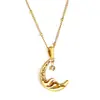 Collar Colgante de Luna Más Vendido Transfronterizo Diseño Ins con Cadena para Clavícula de Diamante Collar de Acero Inoxidable Galvanizado en Oro de 18 Quilates para Mujeres