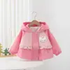 Chaqueta con Capucha de Dibujos Animados para Niñas de Primavera y Otoño Bloque de Color Dobladillo con Volantes Ropa Exterior Linda para Bebés Chaqueta Cortavientos