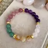 Pulsera de Piedra Natural Amatista y Citrino con Cuentas, Estilo Rico y Elegante, Sensación de Alta Gama, Joyería para Mujer, Piedra Natural