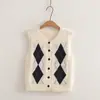 6810 Chaleco estilo japonés estilo universitario dulce con patrón de diamantes + conjunto de dos piezas para mujer con cuello wholesale