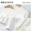 Camiseta de Manga Larga de Algodón Modal Lenzing para Mujer, Top Liso de Color Sólido Delgado con Cuello Redondo, Ajuste Casual Regular en los Hombros, Adelgazante, Adecuada para Usar en Capas o Sola