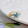 Anillo con luz de gema azul de la nueva serie Starry Ocean, anillo abierto de lujo, estrella ajustable libremente