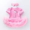 2026 Nuevo Estilo Mameluco Vestido de Cumpleaños para Bebé Niña de Un Año de Manga Corta + Accesorio para el Cabello Parche de Dibujos Animados Bordado Conjunto de Vestido de Una Pieza