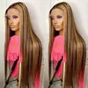 Nueva moda europea y americana color piano peluca cabello largo liso encaje frontal 13*4 peluca cobertura completa de cabeza