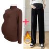 Ropa de moda para mujeres embarazadas primavera otoño invierno conjunto de dos piezas pantalones abdominales ajustables para mujeres embarazadas color sólido terciopelo cálido camisa base traje