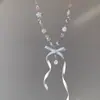 Collar Rosa con Lazo Estilo Ballet para Mujer 2024 Nuevo Modelo Cadena para Clavícula Cadena de Cuello Estilo Nicho Dulce Super Hada