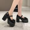 Zapatos Mary Jane de Tacón Grueso de Tacón Alto para Mujer 2025 Nuevos Otoño e Invierno Estilo Preppy Zapatos Negros Bailarinas Planas con Lazo para Mujer