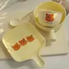Conjunto de Louça para Casal Tigela de Arroz Cerâmica, Estilo Ins para Duas Pessoas, Urso Fofo de Desenho Animado, Alto Valor Estético, Tigela de Arroz com Alça