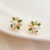 Brincos de pérolas naturais de água doce em atacado de joias de qualidade Qingdao, pó de Sakura, banhados a ouro 18K, com diamantes e bordas cruzadas