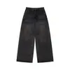 Calça jeans masculina de corte solto, perna larga, estampa de estrelas, estilo de rua americano, casual, lavada e desgastada, perna reta, calça comprida