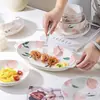 Louça de Cor sob Esmalte Estilo Fresco Tigela de Sopa Cerâmica Doméstica Tigela de Macarrão Novo Estilo Celebridade da Internet 2026 Tigela com Duas Alças para Casa Nova