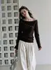 Top de punto coreano con patrón trenzado de un hombro de doble botonadura y manga larga, nueva camisa básica de otoño para mujer