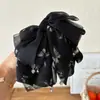 Pinza para el cabello de Malla con Estampado de Rosas y Lazo, Clip de Perla de Cristal Francés para Cola de Caballo, Accesorio Pequeño de Alto Nivel