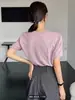 Camisa de Manga Corta con Cuello de Color Contrastante y Textura para Verano 2025 para Mujer, Diseño de Verano Casual Holgado Versátil