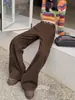 Jeans Rectos de Felpa Color Café Melard Brown para Mujer, Nuevo Estilo Retro Americano Otoño/Invierno 2026 Pantalones de Pierna Ancha con Efecto Caído