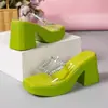 Sandalias de tacón alto con punta cuadrada y pedrería de gran tamaño para mujer, de comercio exterior del sudeste asiático, para uso en exteriores, plataforma impermeable, sandalias sin cordones de suela gruesa deseo