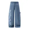 Pantalones cargo de pierna ancha, ajustables en la cintura, con estampado creativo, color Naranja Juvenil, para mujer, holgados, adelgazantes, únicos, modernos, versátiles, de longitud hasta el suelo