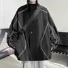 Chaqueta de otoño e invierno para hombre, repelente al agua, corte holgado, talla grande, prenda exterior, chaqueta con cuello alto, chaqueta a rayas
