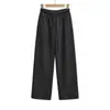 Calça Reta de Perna Larga Elegante com Forro de Lã Outono Calça de Outono Elástica de Cintura Alta Cor Lisa com Cadarço Calça Esportiva Casual para Mulheres