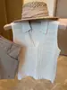 Camisole de Tricô Sem Mangas com Gola Polo Estilo Old Money para Mulheres, Top Regata Elegante de Alto Padrão para o Verão