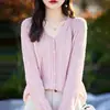 26 Otoño/Invierno Cardigan de Lana 100% Cuello en V Manga Larga Lentejuelas Bloque de Color Cardigan para Mujer Holgado de Lana Casual Chaqueta de Punto