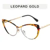 Montura de Media Montura Ojo de Gato Espejo Plano Anti-Luz Azul Montura de Acero y Cuero Personalizada Transfronteriza para Mujer Gafas de Montura Lisa Retro de Moda