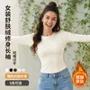 Camiseta de manga larga con cuello redondo de forro polar cepillado para invierno, corte regular, adelgazante, cálida y elegante, para exportación